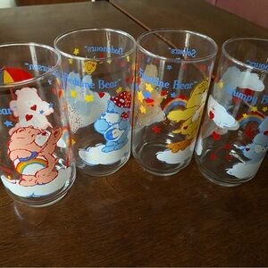 Vintage Care Bears Printed Glass Tumblers - Set of 4